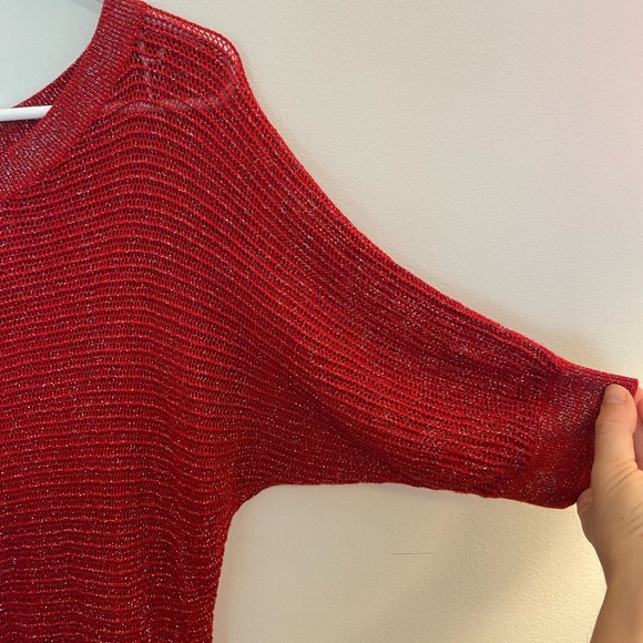 Juniors Medium Red Slouchy Sweater with Silver Accents - Picture 2 of 3